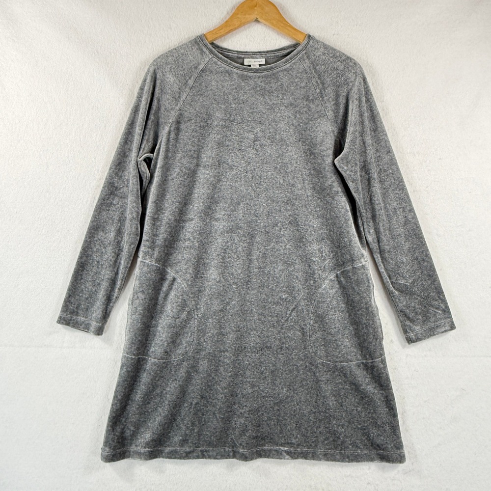 Pure Jill Velour Dress Womens Medium Petite Gray Raglan Sleeve Cozy Minimalist